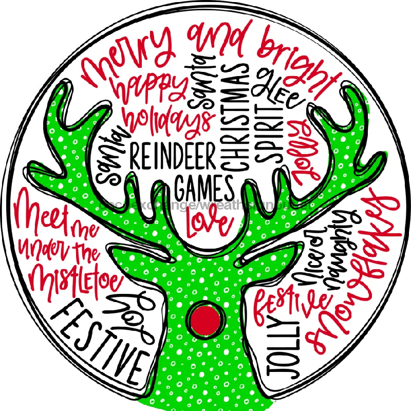 Green Deer, Christmas Sign, 10" Round,  VINYL-DECOE-568, Sign For Wreath, 10" Vinyl Round