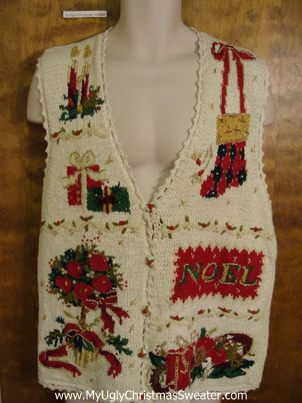 Christmas Candy House Holiday Sweater Vest with Candles and NOEL