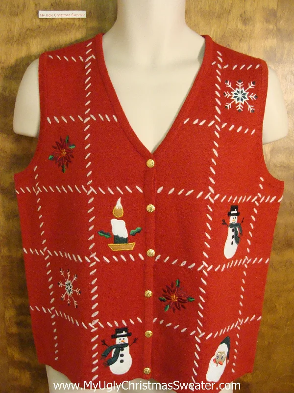 Christmas Santa Surprise Holiday Sweater Vest with Grid of Fun Decorations