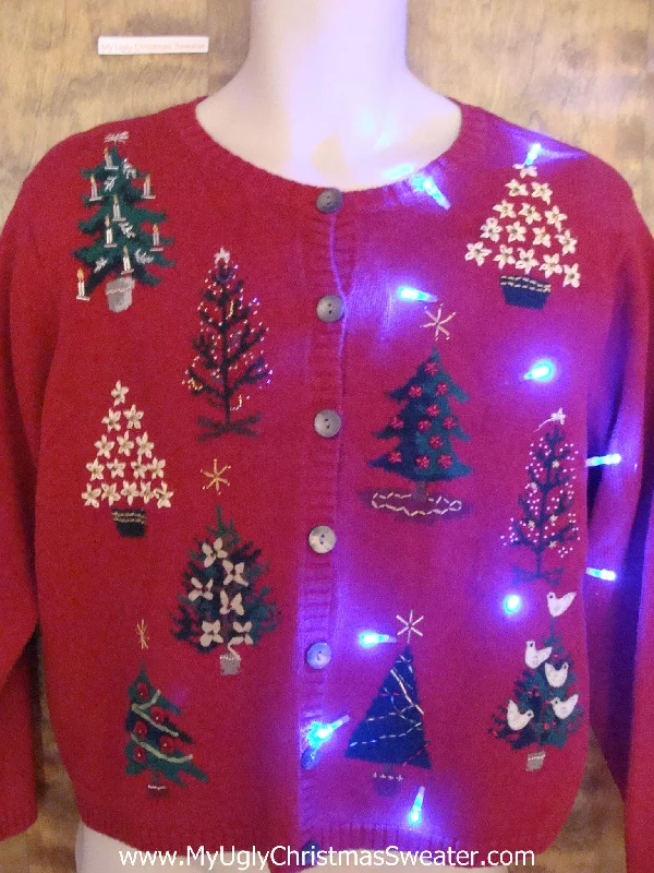 Christmas Mantel Decor Horrible Forest of Trees Light Up Cheesy Christmas Sweater