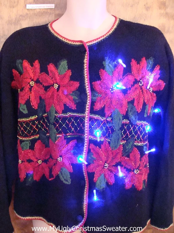 Christmas Pine Tree Horrible Poinsettias 80s Light Up Cheesy Christmas Sweater