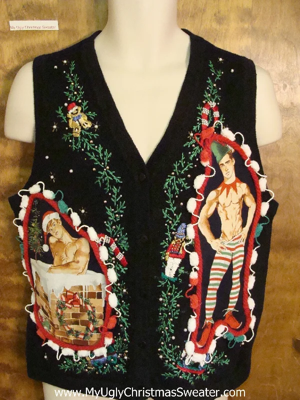 Christmas Presents Galore Hottie Guy Black Festive Ugly Christmas Sweater Vest