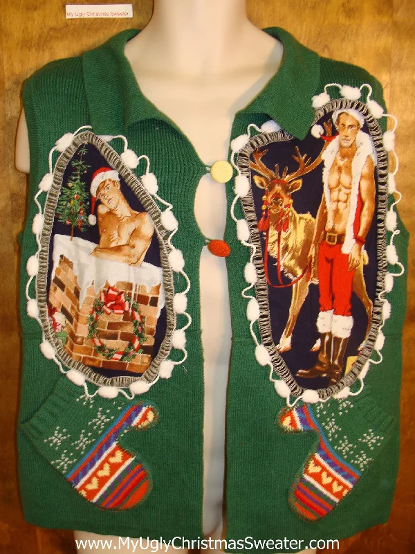 Christmas Snowfall Hottie Guy Green Ugly Christmas Sweater Vest