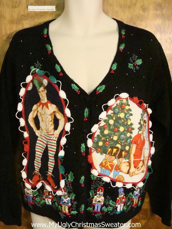 Christmas Holly Leaves Hottie Guy Ugly Christmas Sweater