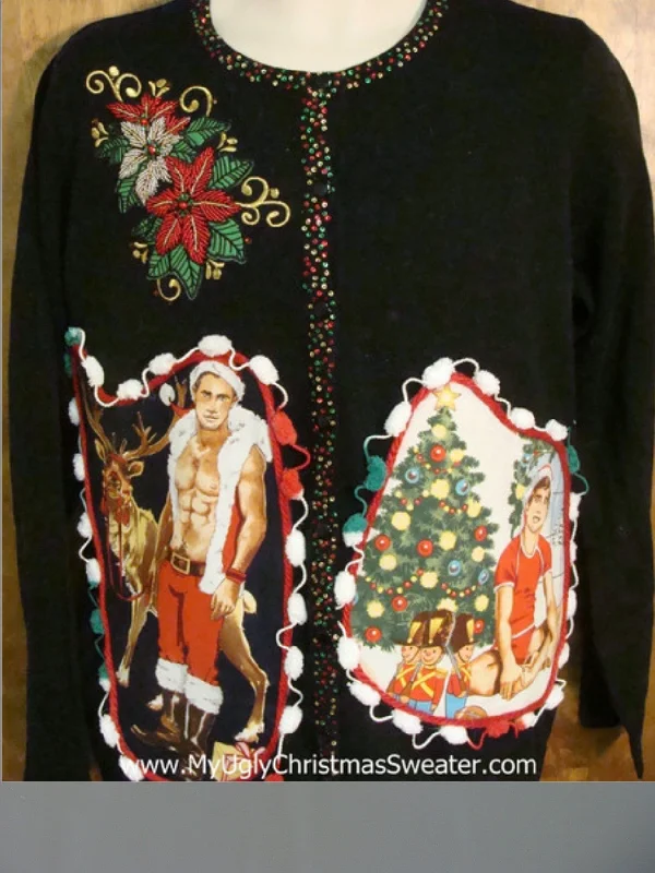 Christmas Glitter Decor Hottie Guy Ugly Christmas Sweater