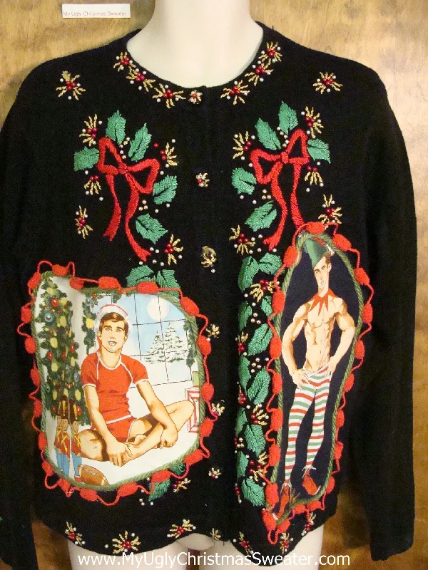 Christmas Snow Covered Roof Hottie Guy Ugly Christmas Sweater