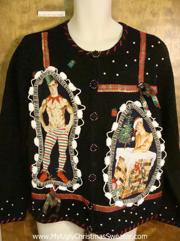 Christmas Golden Stars Hottie Guy Ugly Christmas Sweater