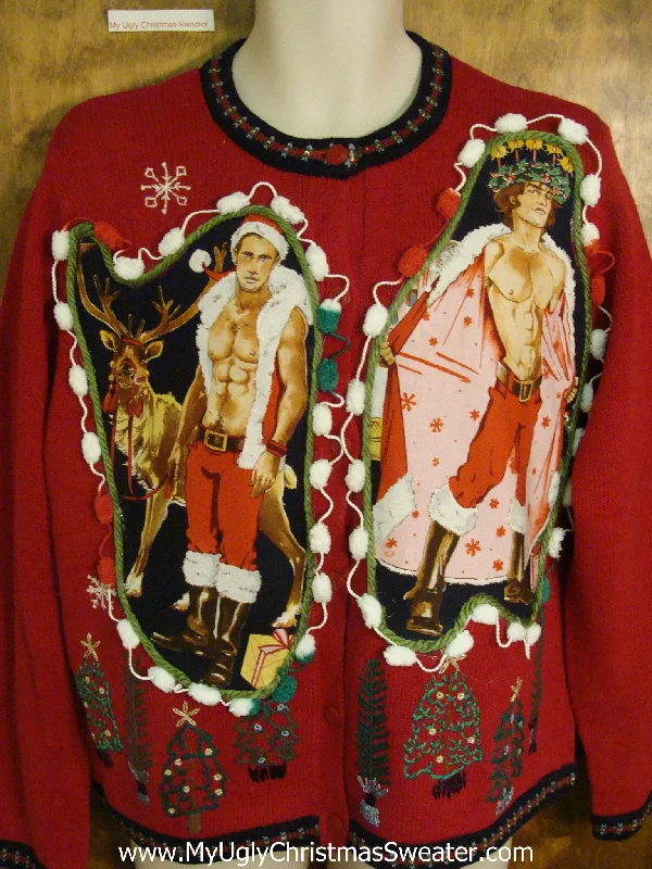 Christmas Tree Glitter Hottie Guy Ugly Christmas Sweater