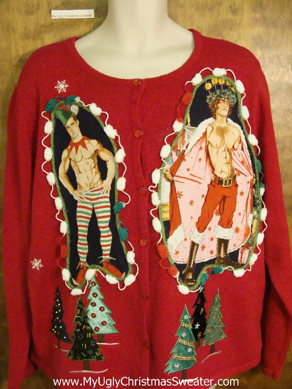 Christmas Frosty Trees Hottie Guy Ugly Christmas Sweater