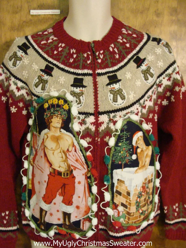 Christmas Snowman Building Hottie Guy Ugly Christmas Sweater