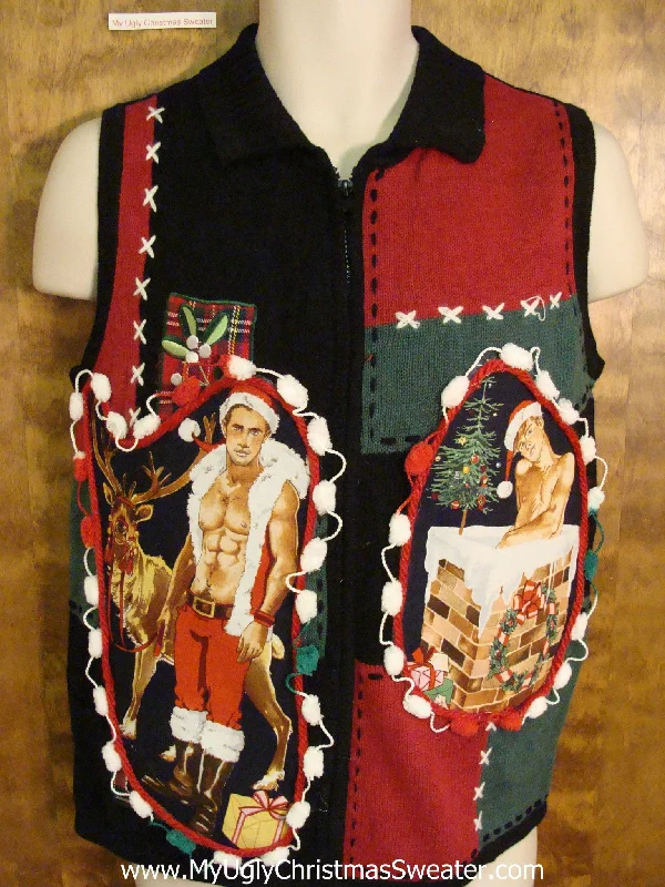 Christmas Carol Singing Hottie Guy Ugly Christmas Sweater Vest