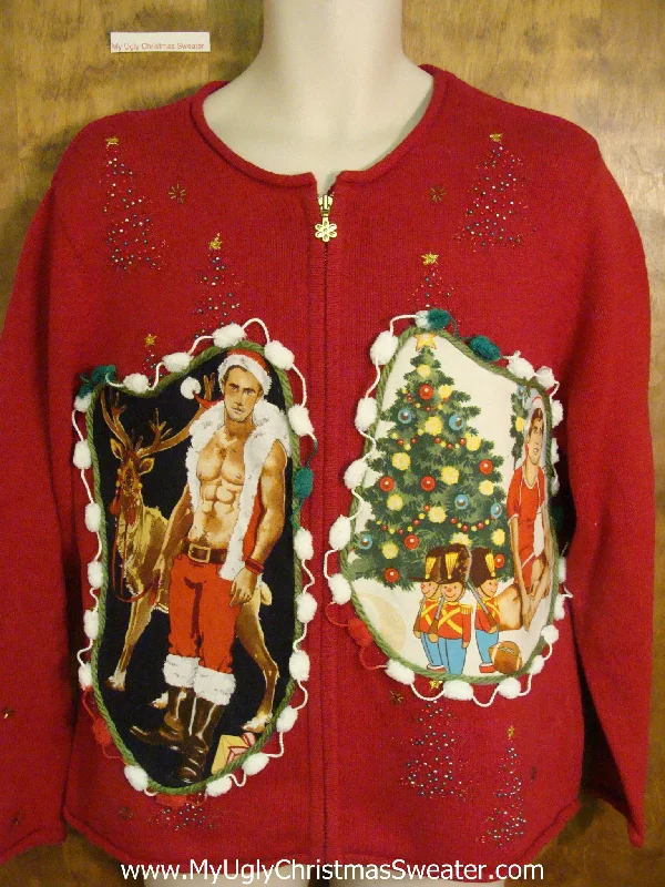 Christmas Green Wreath Hottie Guy Ugly Christmas Sweater with Bling Trees