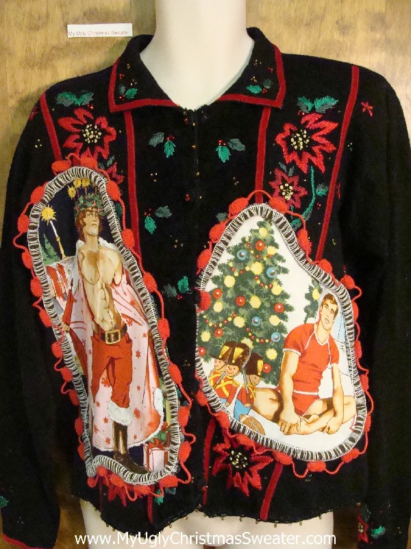 Christmas Chocolate Delights Hottie Guy Ugly Christmas Sweater with Poinsettias