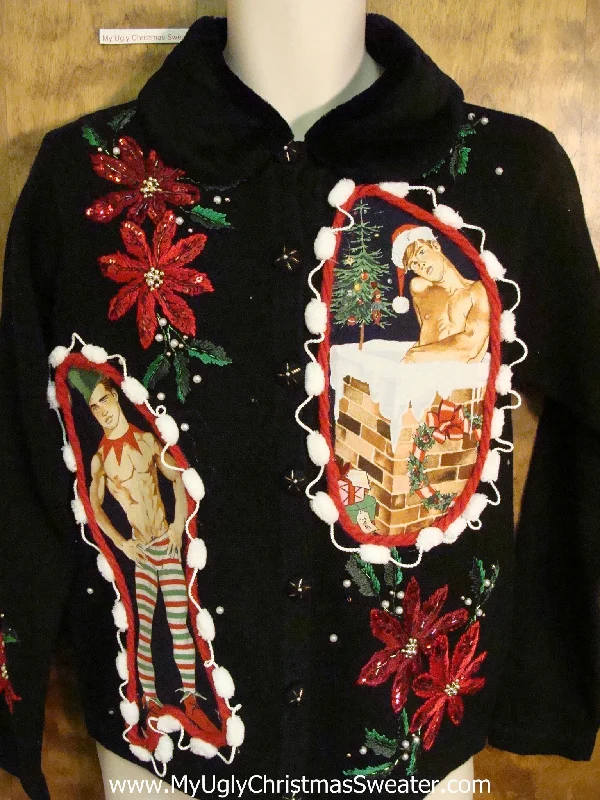 Christmas Holiday Spirit Hottie Guy Ugly Christmas Sweater with Poinsettias