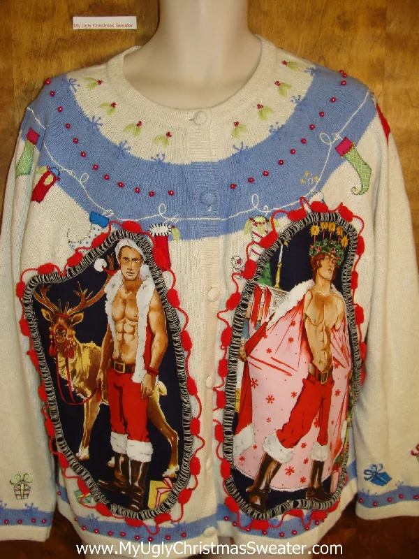 Christmas Pine Scent Hottie Guy Ugly Christmas Sweater with Pointy Stockings