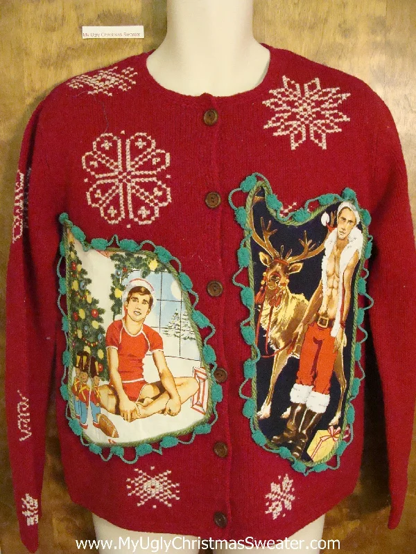 Christmas Holiday Excitement Hottie Guy Ugly Christmas Sweater with Snowflakes