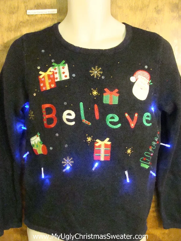 Christmas Joyful Moments I BELIEVE Crazy Christmas Sweater with Lights