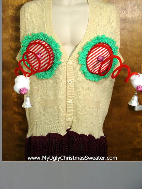 Christmas Gifting Season Ivory Funny Naughty Ugly Christmas Sweater Vest