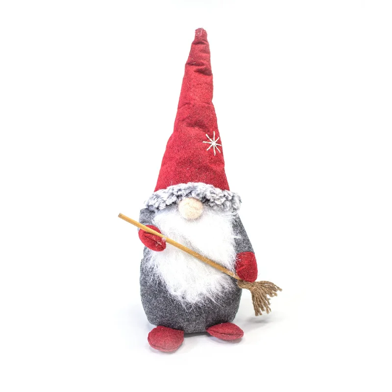 Christmas Red Stockings Janitor Gnome with sweeping brush Carlin