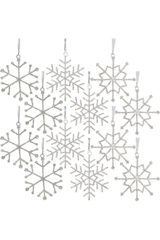 Jeweled Metal Snowflake with Ribbon Hanger (Set of 12)