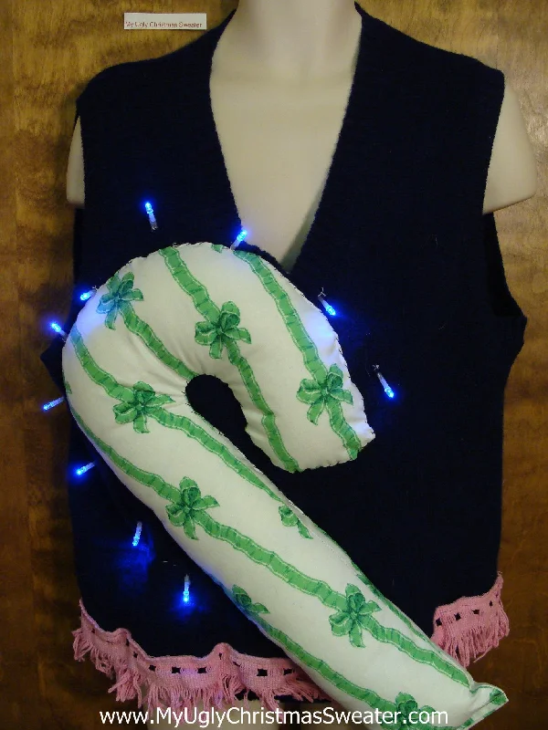 Christmas Gingerbread Cookies Light Up Funny Christmas Sweater Vest Huge 3D Candy Cane