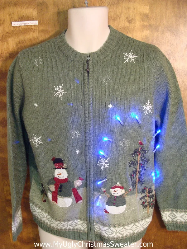 Christmas Sleigh Ride Snowman Friends Light Up Ugly Xmas Sweater