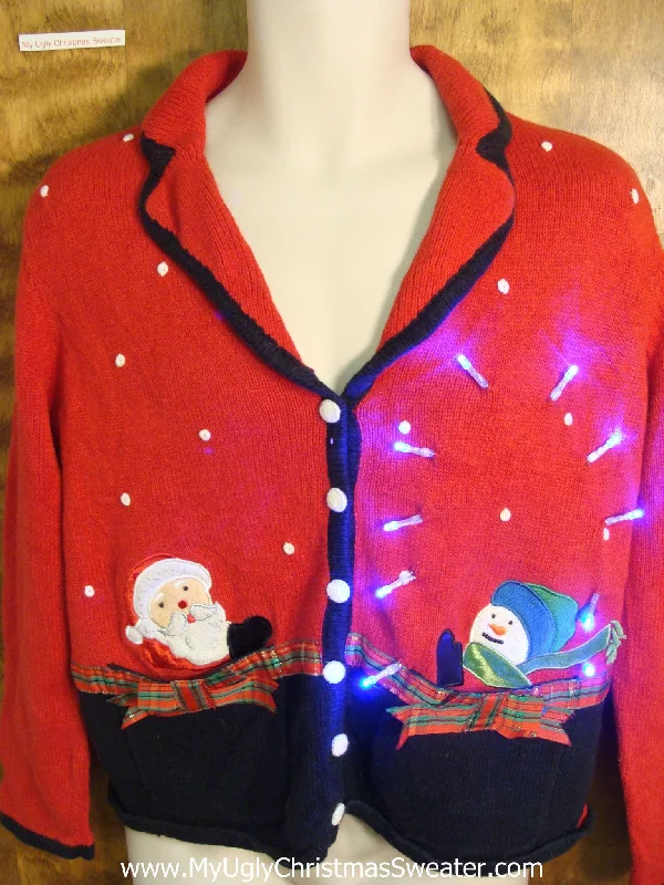 Christmas Countdown Fun Light Up Ugly Xmas Sweater with Santa and Snowman