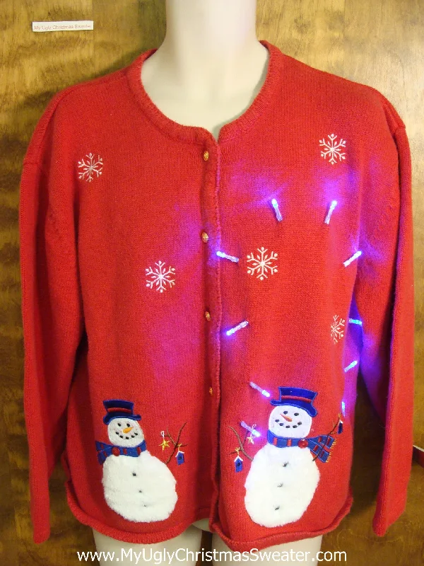 Christmas Pine Garland Light Up Red Tacky Ugly Xmas Sweater