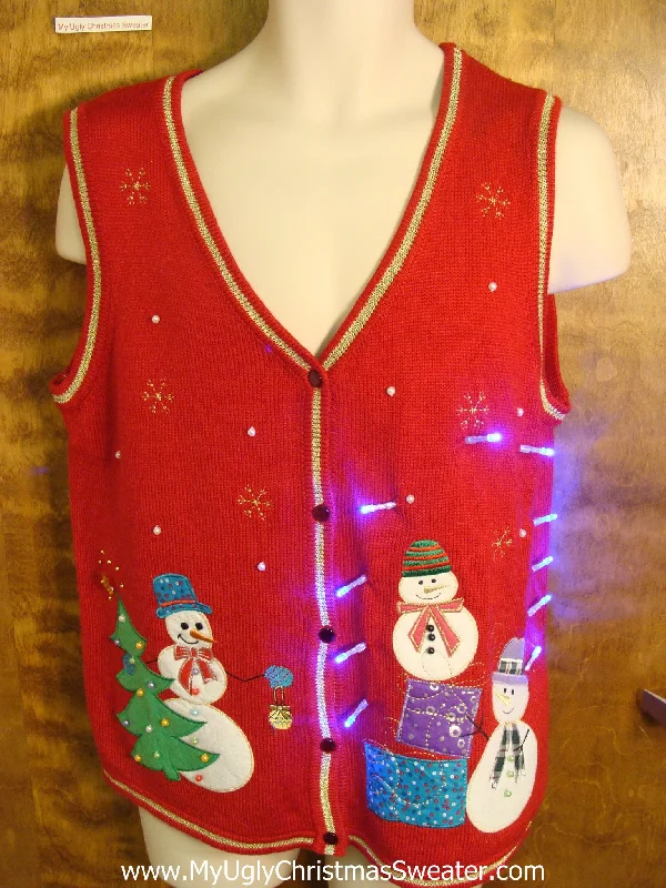 Christmas Frosty Weather Festive Red Light Up Ugly Xmas Sweater Vest