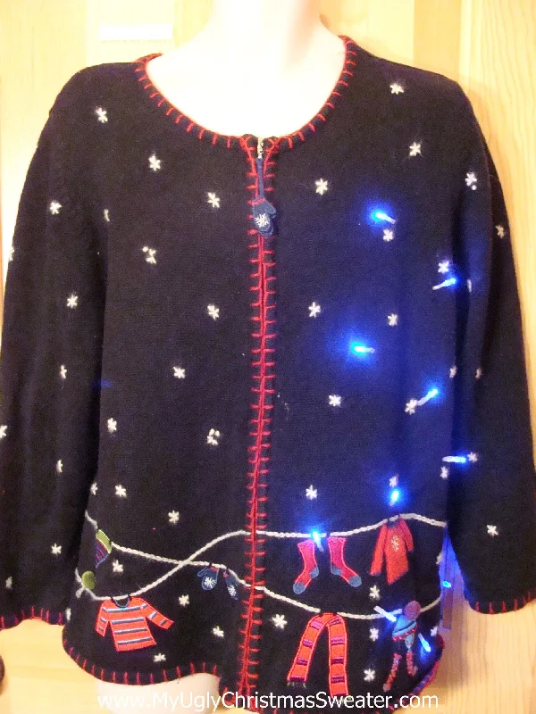 Christmas Gift Packing Light Up Ugly Xmas Sweater Winter Festive Clothesline