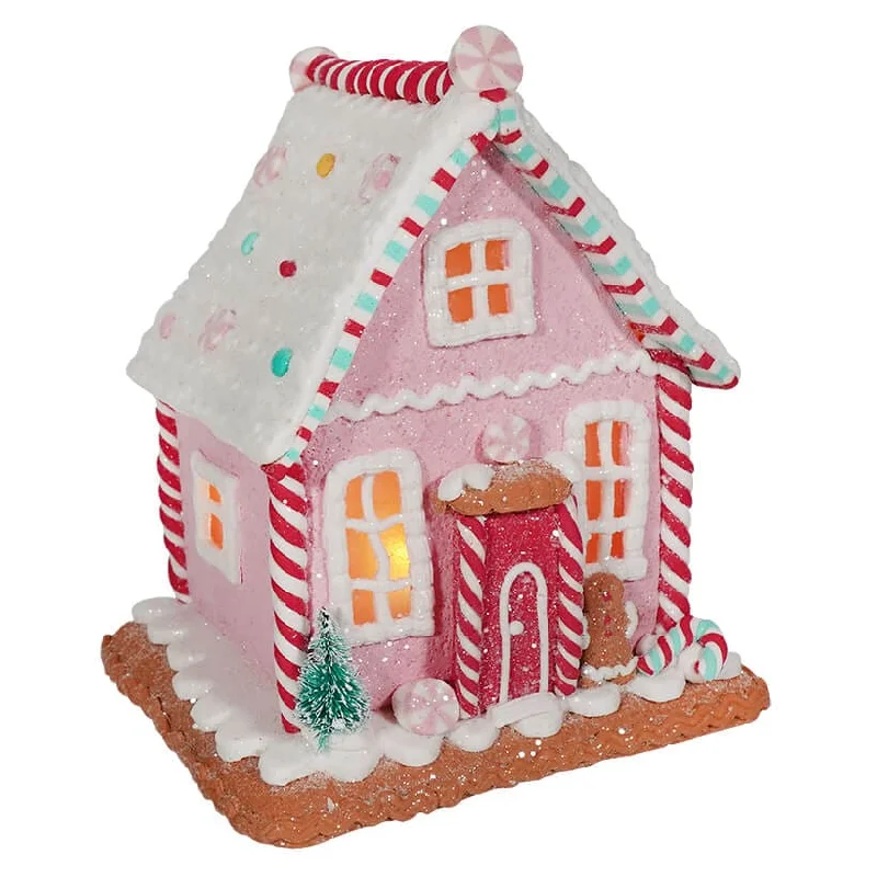 Lighted Holiday Pastel House With Gingerbread Man