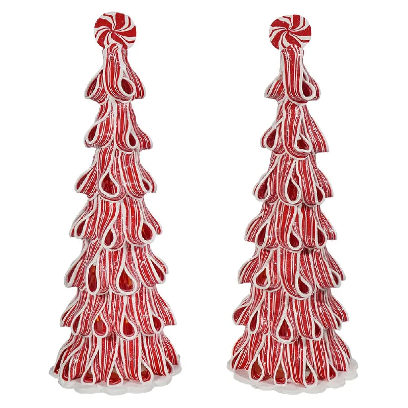 Lighted Peppermint Ribbon Candy Trees Set/2