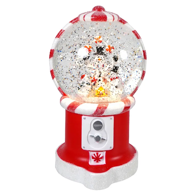 Lighted Spinning Snowmen Peppermint Candy Water Globe