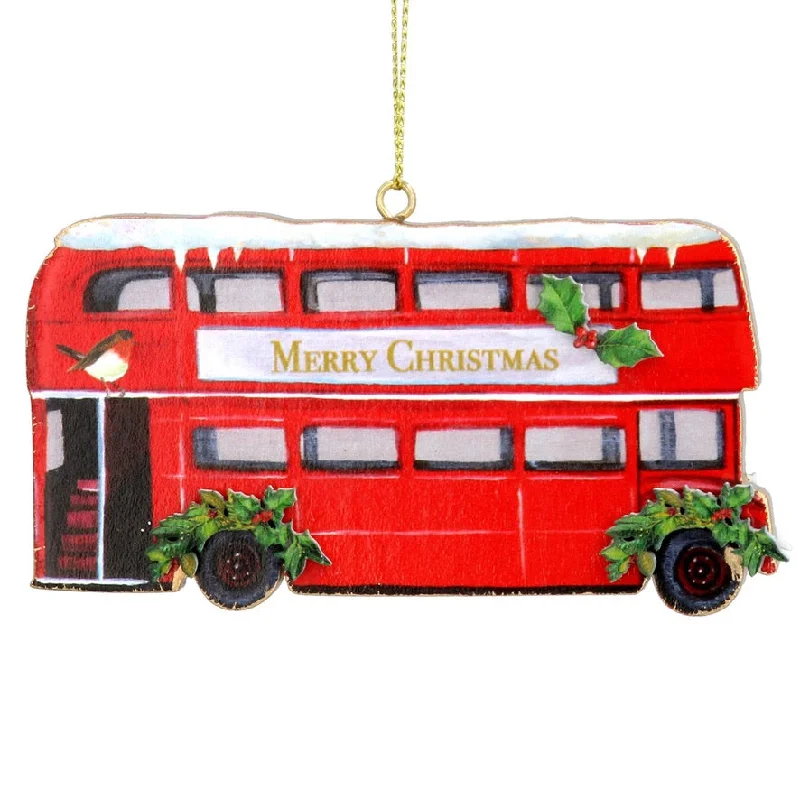 London Bus with Holly Wood Ornament