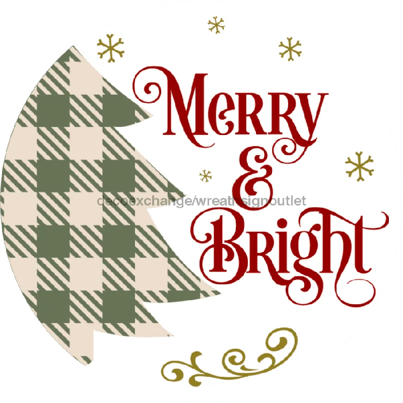 Merry and Bright, Merry Christmas Sign, 10" Round,  VINYL-DECOE-561, Sign For Wreath, 10" Vinyl Round