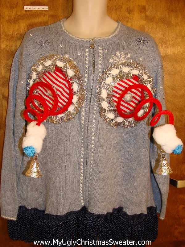 Christmas Green Wreath Naughty Ugly Christmas Sweater with Bling Garland