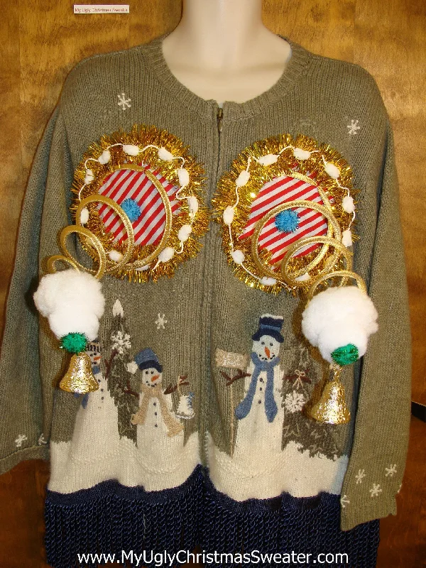 Christmas Gingerbread House Naughty Ugly Christmas Sweater with Snowmen