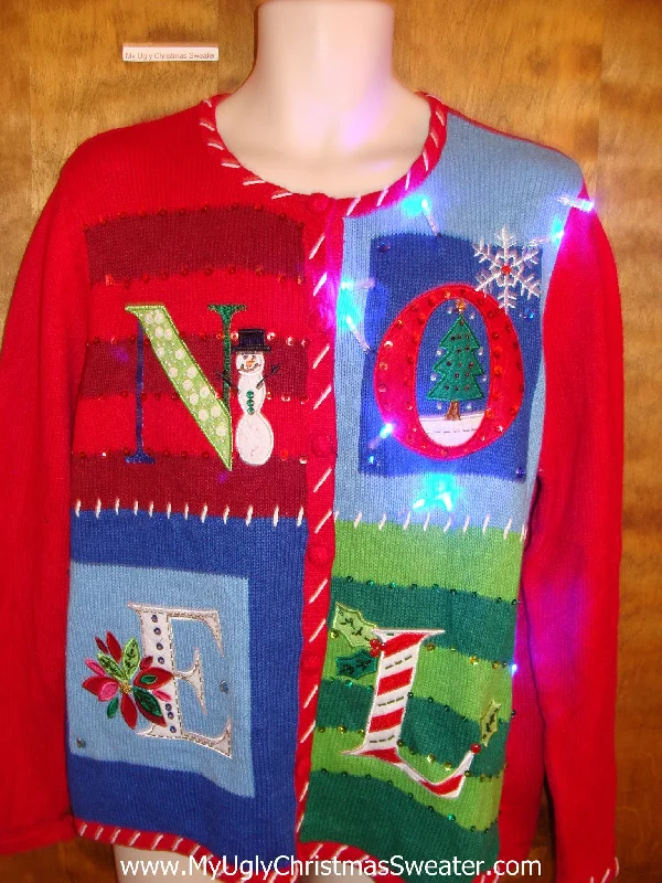 Christmas Wooden Decor NOEL Colorful Light Up Cheesy Christmas Sweater