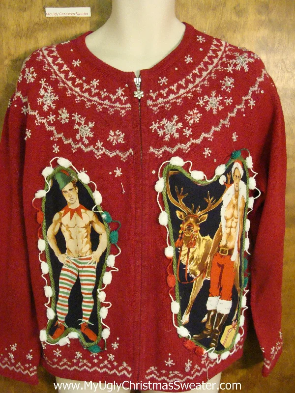 Christmas Dinner Hosting Nordic 2sided Hottie Guy Red and White Ugly Christmas Sweater