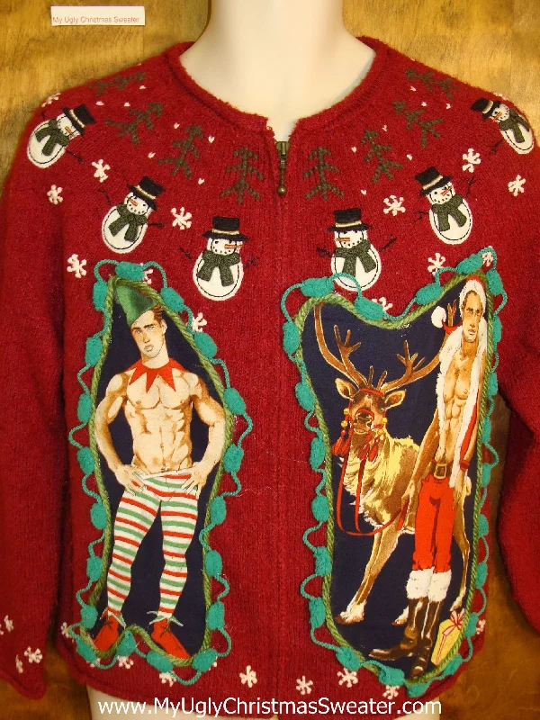 Christmas Classic Music Nordic Snowmen and Hottie Guy Ugly Christmas Sweater