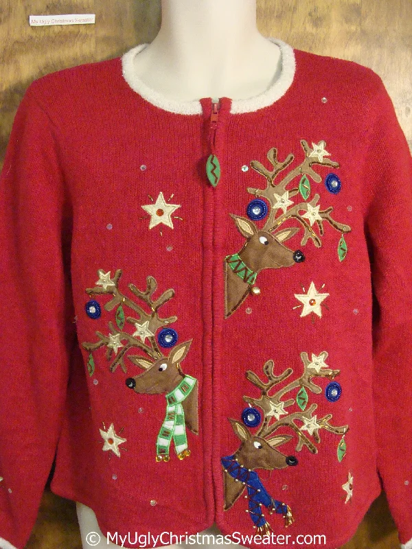 Christmas Green Wreath Peaking Reindeer Red Christmas Sweater