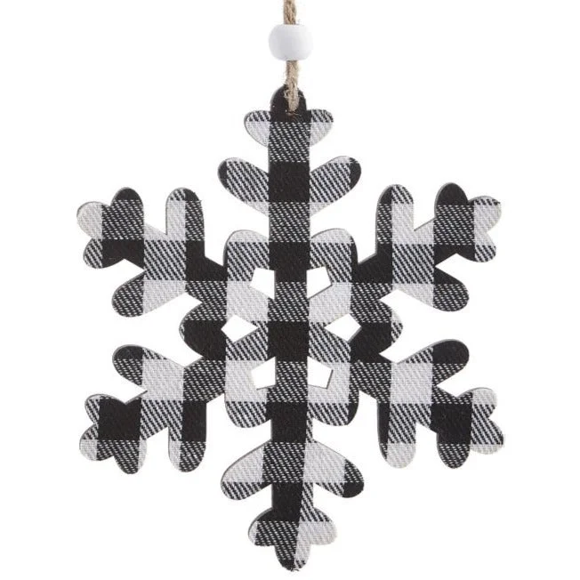 Black and White Buffalo Check Snowflake Ornament