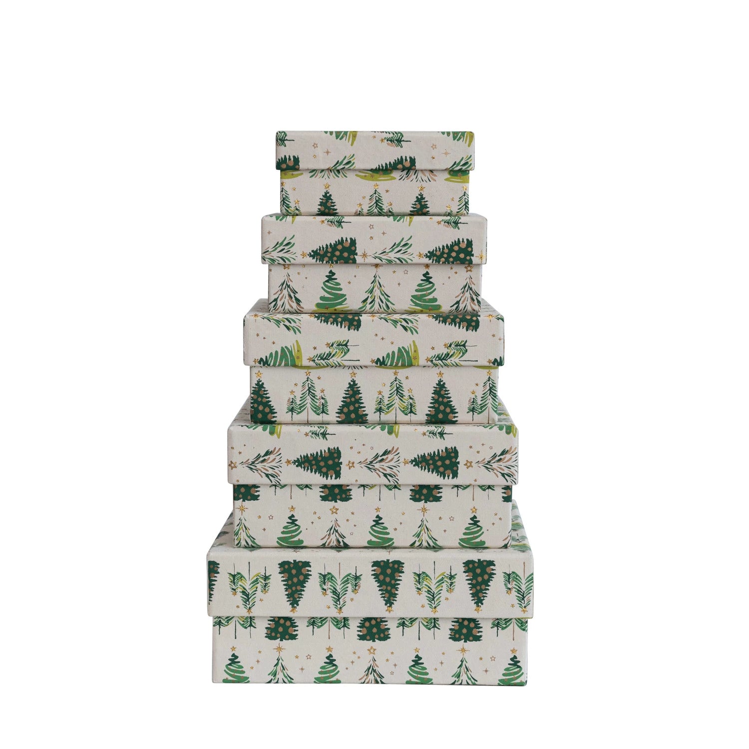 Recycled Paper Gift Boxes w/ Tree Pattern & Gold Metallic Ink (5 sizes)