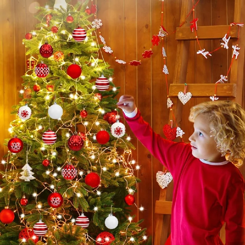Christmas Housewarming Gifts Red and White Christmas Ball Ornaments - 16 Piece Set