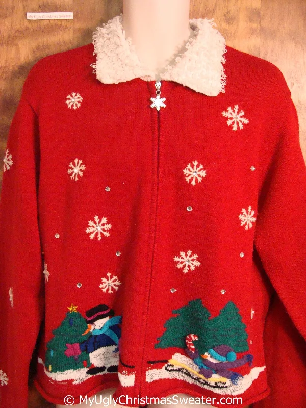 Christmas Dinner Hosting Red Christmas Sweater with Fluffy Collar