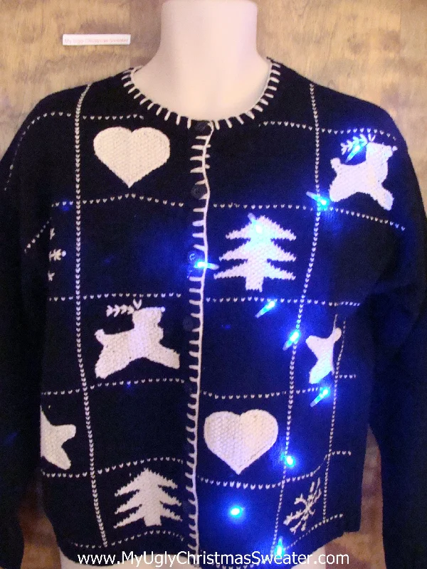 Christmas Holiday Countdown Reindeer and Hearts Light Up Cheesy Christmas Sweater