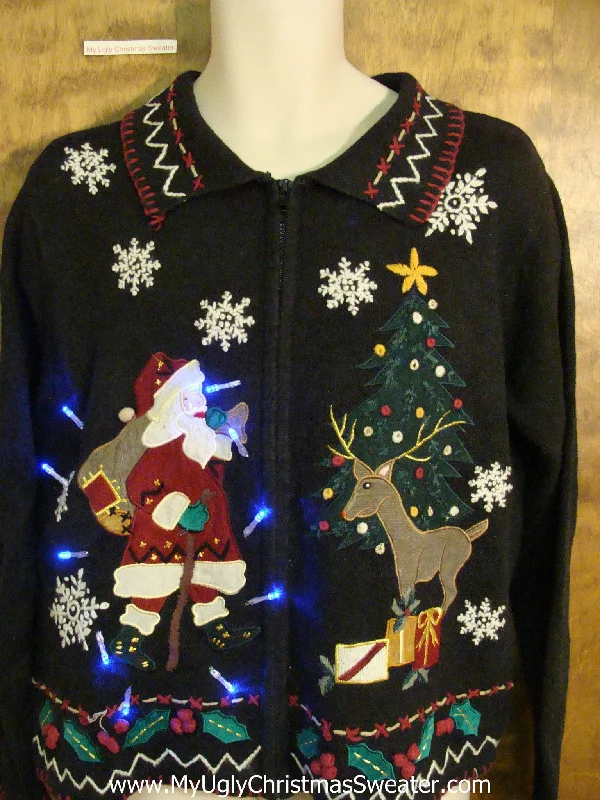 Christmas Housewarming Gifts Santa and Reindeer Crazy Christmas Sweater with Lights