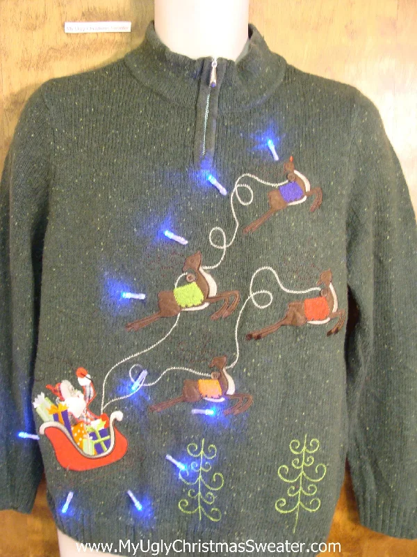 Christmas Warm Glow Santa and Reindeer Light Up Cheesy Christmas Sweater