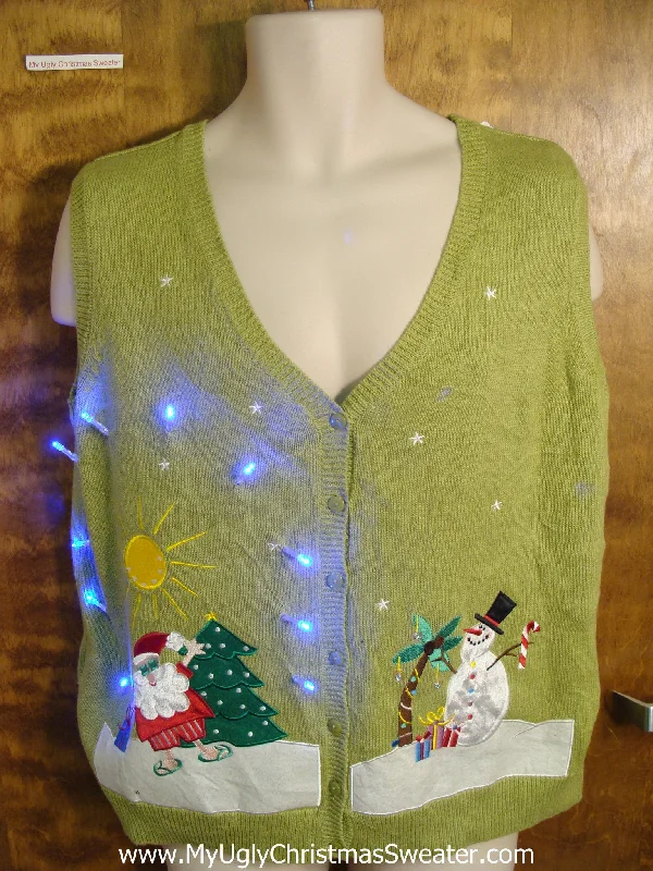 Christmas Lights Display Santa at the Beach Light Up Christmas Sweater Vest