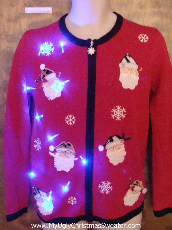 Christmas Ice Skating Santa Head Six Pack Light Up Ugly Christmas Jumper